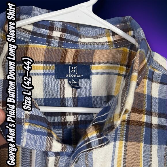 PREOWNED George Men’s Plaid Button Down Long Sleeve Shirt Size L (42–44) - Picture 3 of 9